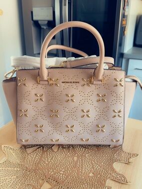 Michael Kors Blush Pink Pebbled Leather Studded Satchel